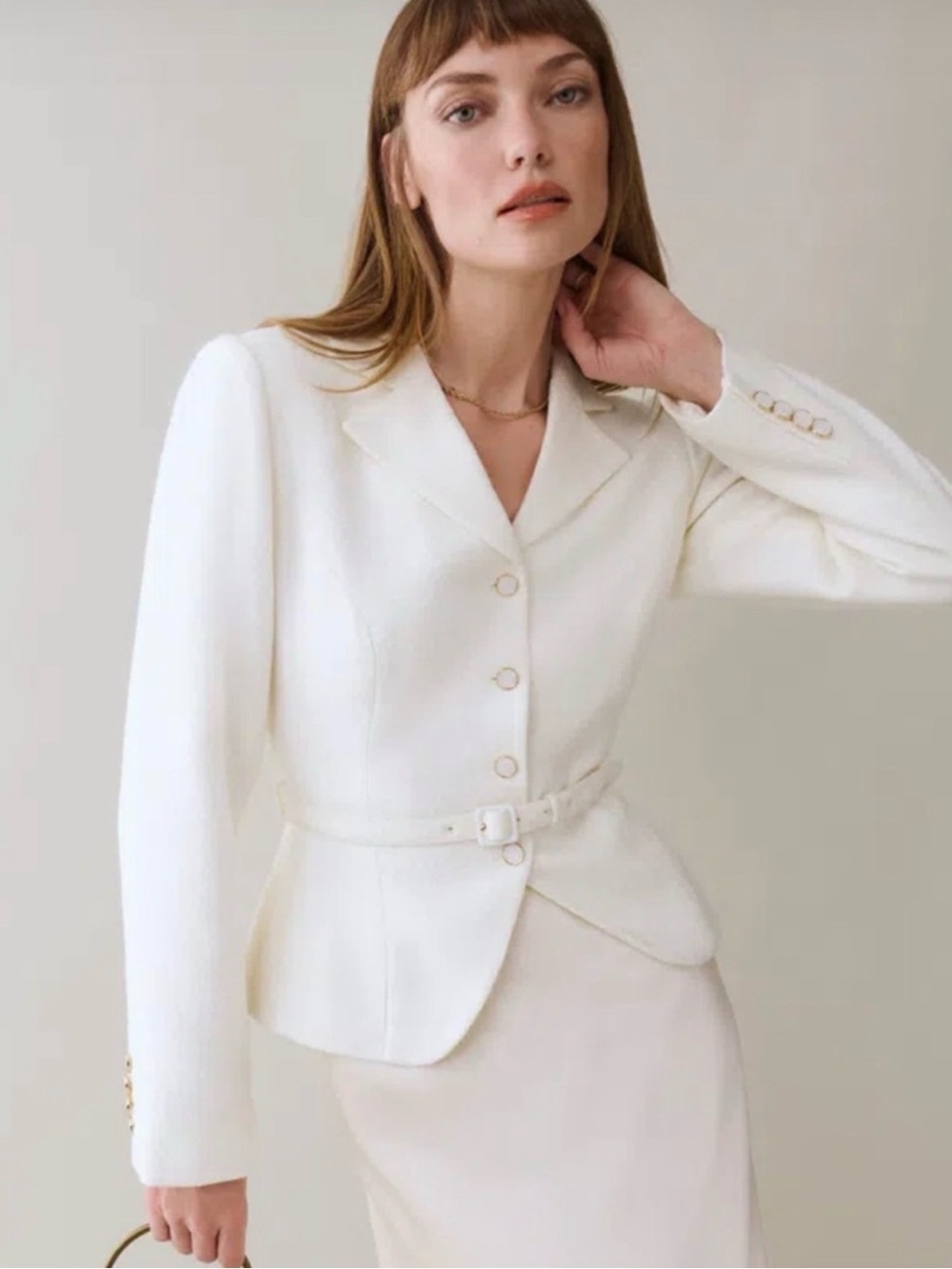 NWT Reformation Mabel White Belted Notch-Lapel Blazer